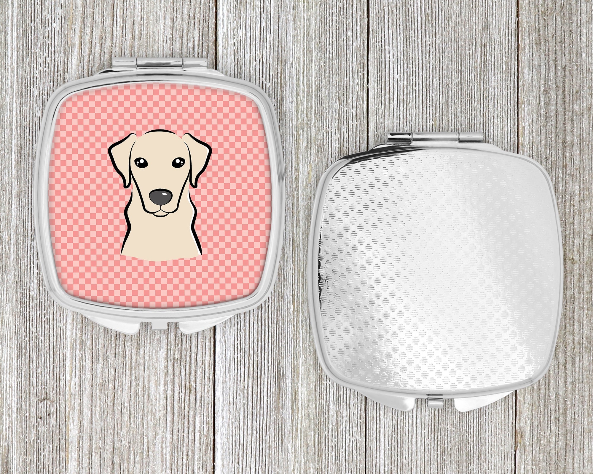 Checkerboard Pink Yellow Labrador Compact Mirror Decorative Travel Makeup Mirror for Women Girls Gifts Pocket Makeup Mirror Folding Handheld