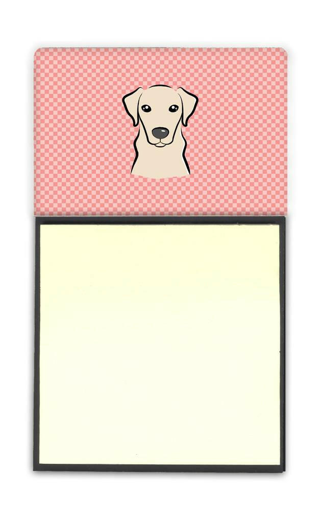 Checkerboard Pink Yellow Labrador Watercolor Sticky Note Holder Refillable Dispenser Desk Accessory 3x3 Pad Gift