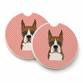 Checkerboard Pink Boxer Set of 2 Cup Holder Car Coasters Absorbent Round Sandstone Coasters Gifts for Men or Women, 2.5, Multicolor