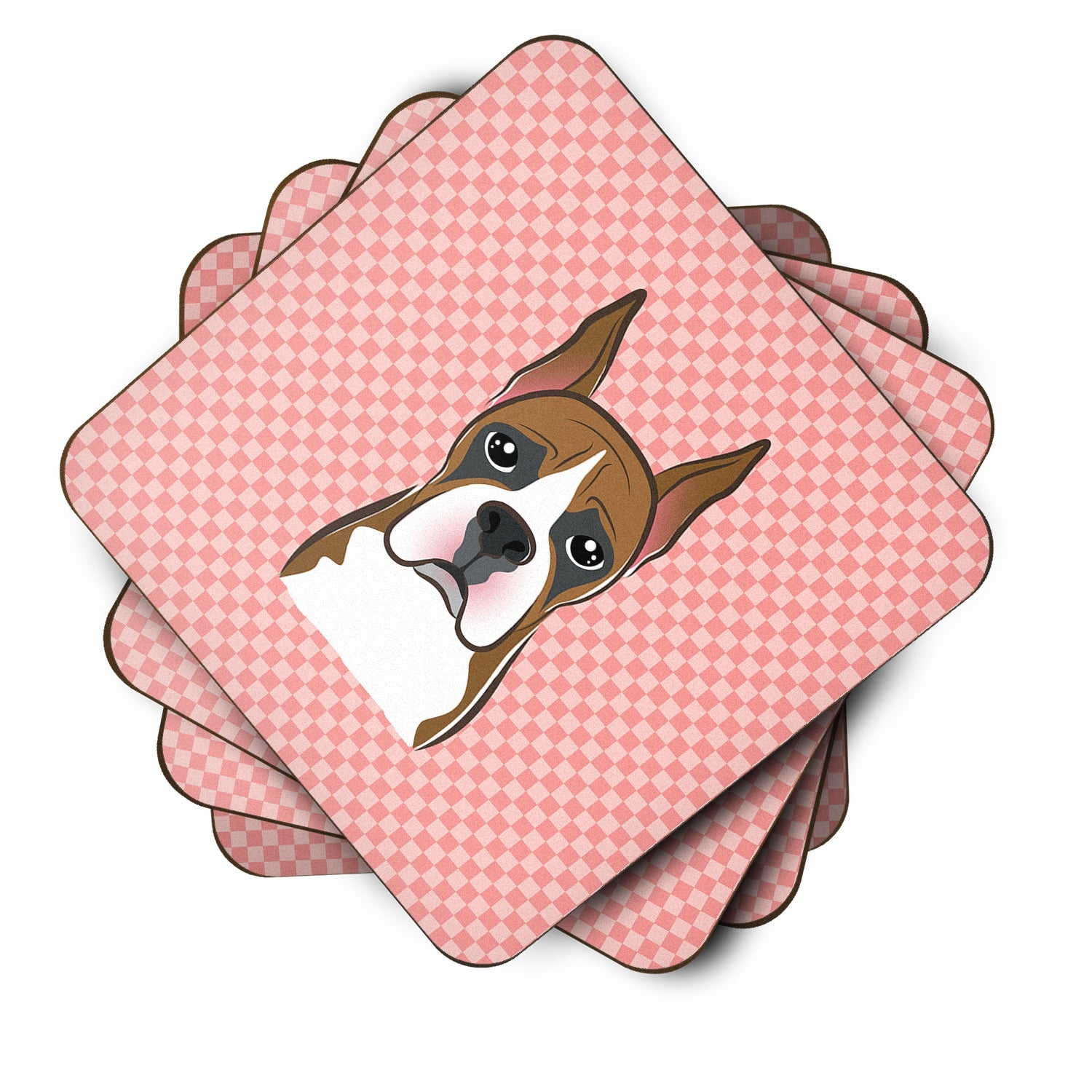 Checkerboard Pink Boxer Foam Coasters Set of 4 Cup Coasters for Indoor Outdoor, Tabletop Protection, Anti Slip, Mouse pad Material