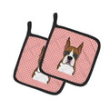 Checkerboard Pink Boxer Pot Holder Set of 2 Heat Resistant Quilted Hot Pads 7.5 x 7.5 Inch, Insulated Kitchen Trivets for Cooking & Baking