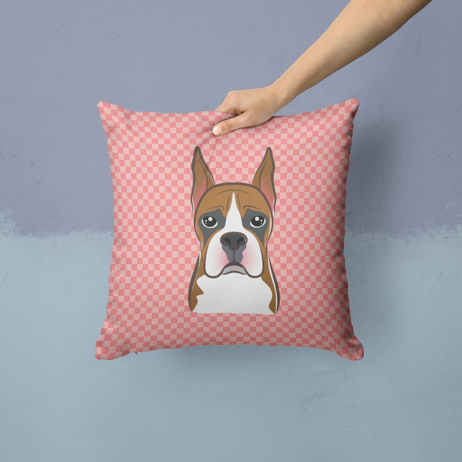 Checkerboard Pink Boxer Decorative Throw Pillow 14x14 Indoor Outdoor Accent Cushion, Fabric Cover with Insert for Sofa, Bed, Porch & Living Room