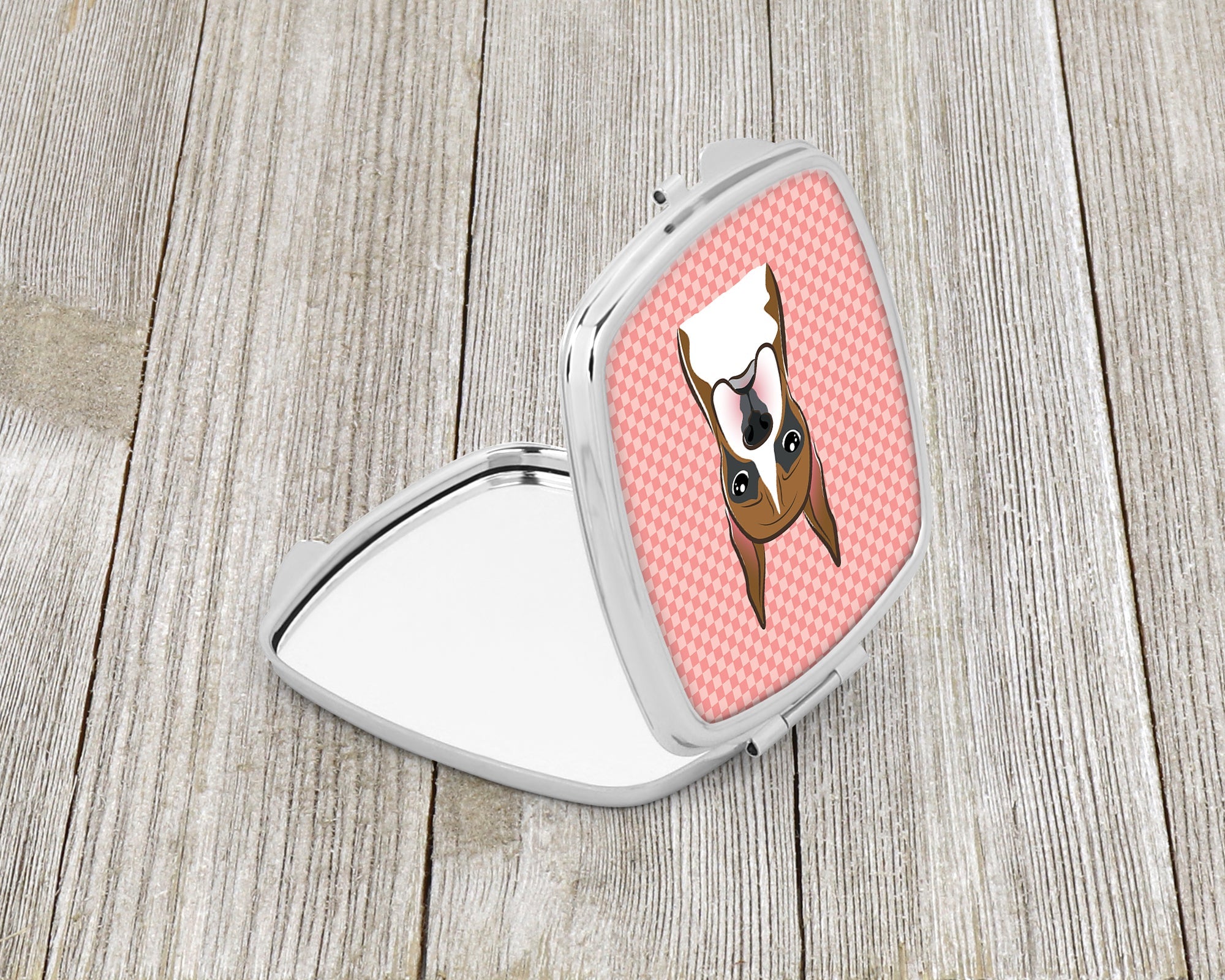 Checkerboard Pink Boxer Compact Mirror Decorative Travel Makeup Mirror for Women Girls Gifts Pocket Makeup Mirror Folding Handheld