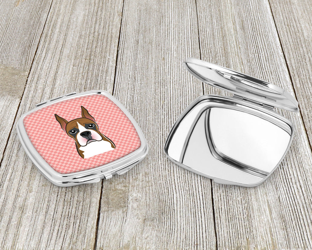 Checkerboard Pink Boxer Compact Mirror Decorative Travel Makeup Mirror for Women Girls Gifts Pocket Makeup Mirror Folding Handheld