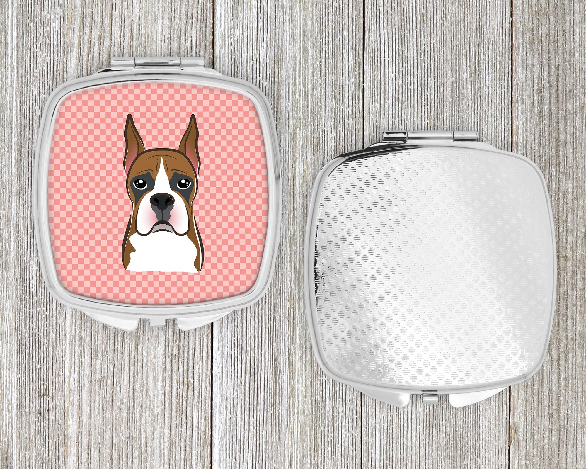 Checkerboard Pink Boxer Compact Mirror Decorative Travel Makeup Mirror for Women Girls Gifts Pocket Makeup Mirror Folding Handheld