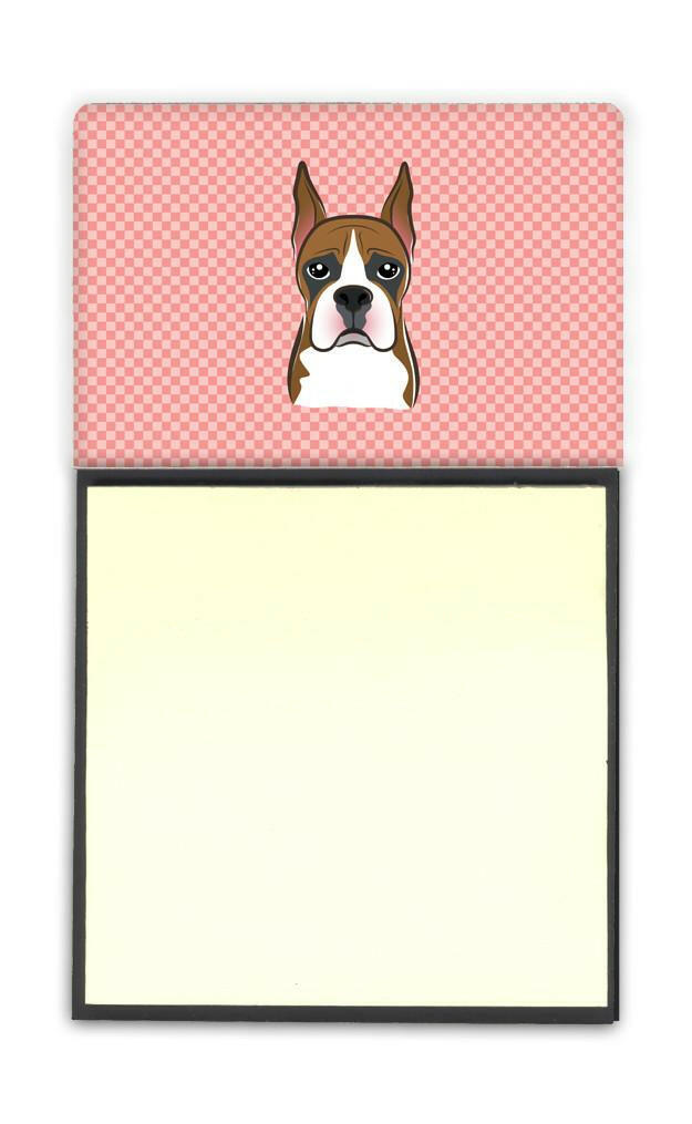 Checkerboard Pink Boxer Watercolor Sticky Note Holder Refillable Dispenser Desk Accessory 3x3 Pad Gift