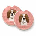 Checkerboard Pink Cavalier Spaniel Set of 2 Cup Holder Car Coasters Absorbent Round Sandstone Coasters Gifts for Men or Women, 2.5, Multicolor