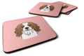 Checkerboard Pink Cavalier Spaniel Foam Coasters Set of 4 Cup Coasters for Indoor Outdoor, Tabletop Protection, Anti Slip, Mouse pad Material