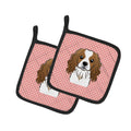 Checkerboard Pink Cavalier Spaniel Pot Holder Set of 2 Heat Resistant Quilted Hot Pads 7.5 x 7.5 Inch, Insulated Kitchen Trivets for Cooking & Baking