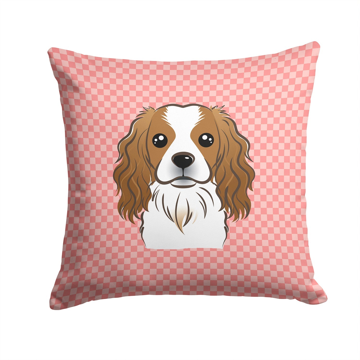 Checkerboard Pink Cavalier Spaniel Decorative Throw Pillow 14x14 Indoor Outdoor Accent Cushion, Fabric Cover with Insert for Sofa, Bed, Porch & Living Room
