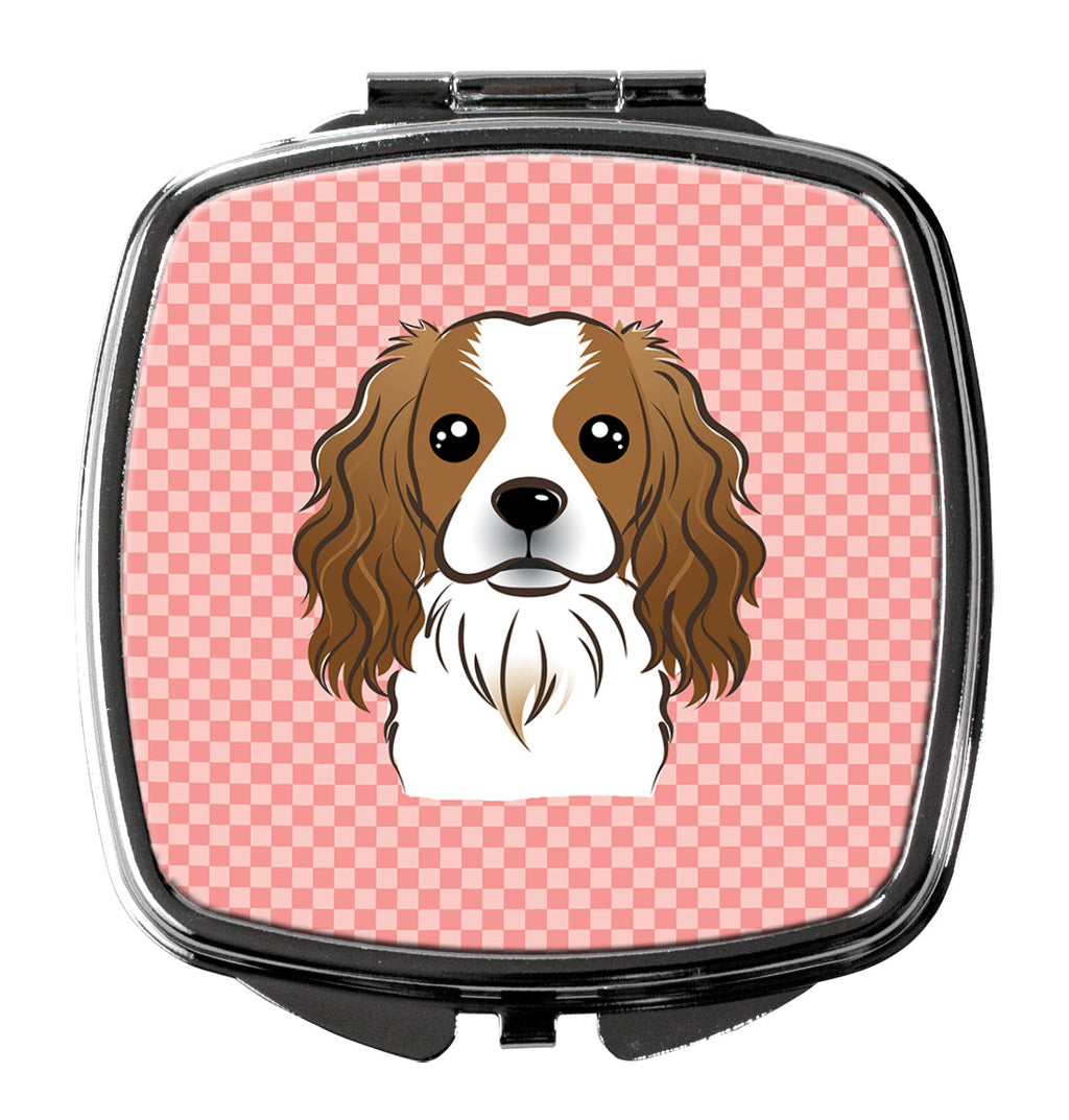 Checkerboard Pink Cavalier Spaniel Compact Mirror Decorative Travel Makeup Mirror for Women Girls Gifts Pocket Makeup Mirror Folding Handheld