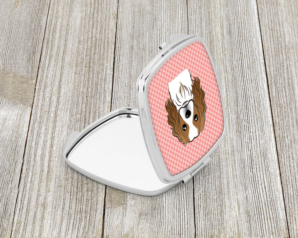 Checkerboard Pink Cavalier Spaniel Compact Mirror Decorative Travel Makeup Mirror for Women Girls Gifts Pocket Makeup Mirror Folding Handheld
