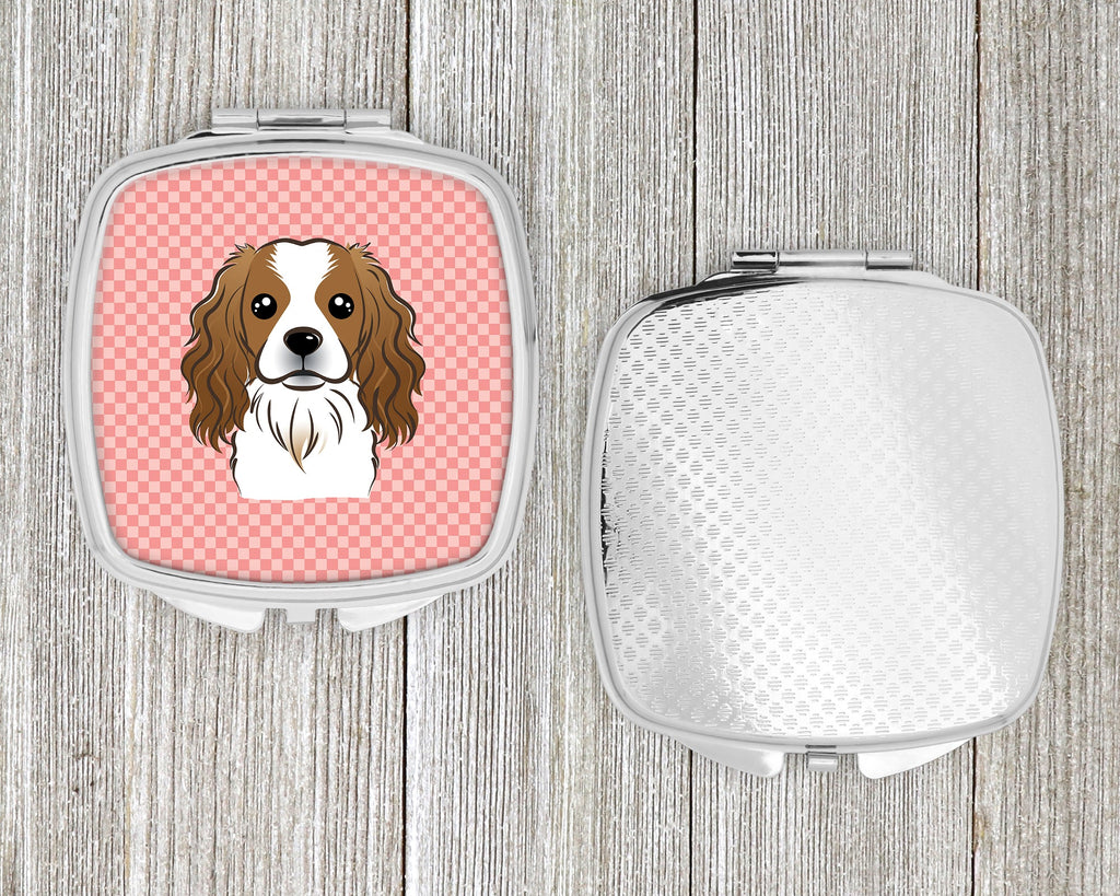 Checkerboard Pink Cavalier Spaniel Compact Mirror Decorative Travel Makeup Mirror for Women Girls Gifts Pocket Makeup Mirror Folding Handheld