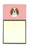 Checkerboard Pink Cavalier Spaniel Watercolor Sticky Note Holder Refillable Dispenser Desk Accessory 3x3 Pad Gift