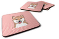 Checkerboard Pink Shiba Inu Foam Coasters Set of 4 Cup Coasters for Indoor Outdoor, Tabletop Protection, Anti Slip, Mouse pad Material