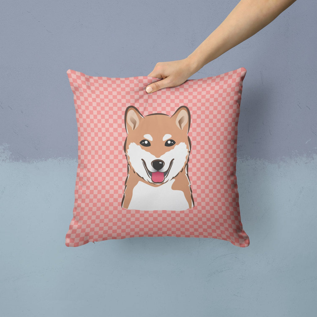 Checkerboard Pink Shiba Inu Decorative Throw Pillow 14x14 Indoor Outdoor Accent Cushion, Fabric Cover with Insert for Sofa, Bed, Porch & Living Room
