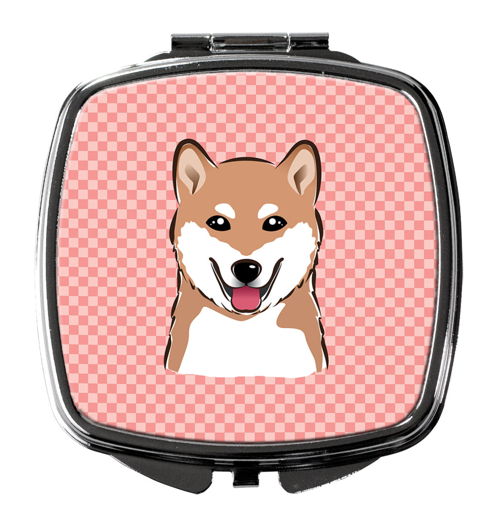 Checkerboard Pink Shiba Inu Compact Mirror Decorative Travel Makeup Mirror for Women Girls Gifts Pocket Makeup Mirror Folding Handheld