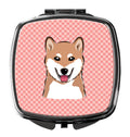 Checkerboard Pink Shiba Inu Compact Mirror Decorative Travel Makeup Mirror for Women Girls Gifts Pocket Makeup Mirror Folding Handheld