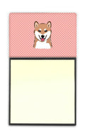 Checkerboard Pink Shiba Inu Watercolor Sticky Note Holder Refillable Dispenser Desk Accessory 3x3 Pad Gift