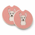 Checkerboard Pink Westie Set of 2 Cup Holder Car Coasters Absorbent Round Sandstone Coasters Gifts for Men or Women, 2.5, Multicolor