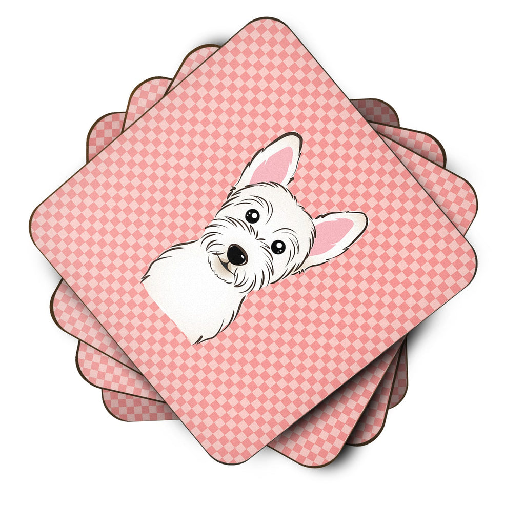 Checkerboard Pink Westie Foam Coasters Set of 4 Cup Coasters for Indoor Outdoor, Tabletop Protection, Anti Slip, Mouse pad Material