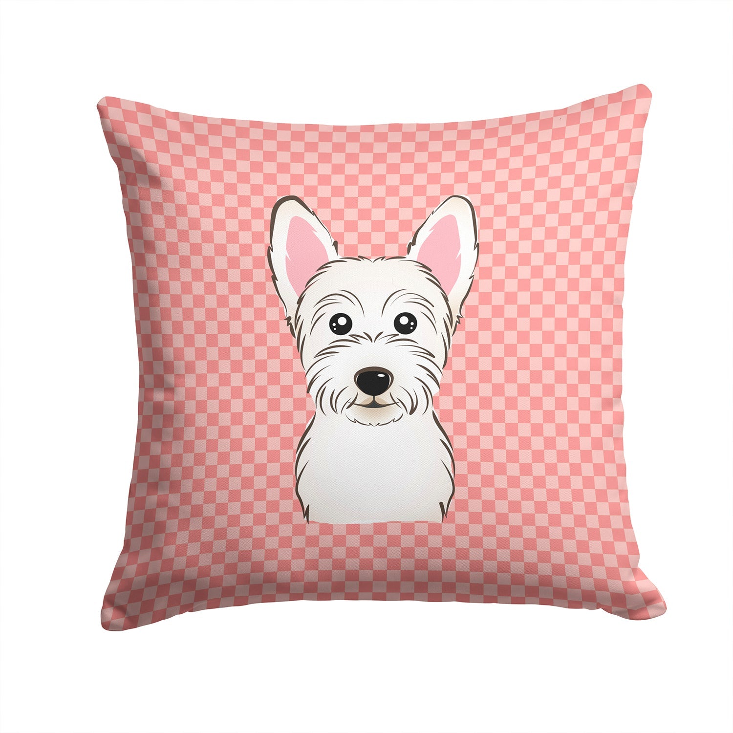 Checkerboard Pink Westie Decorative Throw Pillow 14x14 Indoor Outdoor Accent Cushion, Fabric Cover with Insert for Sofa, Bed, Porch & Living Room
