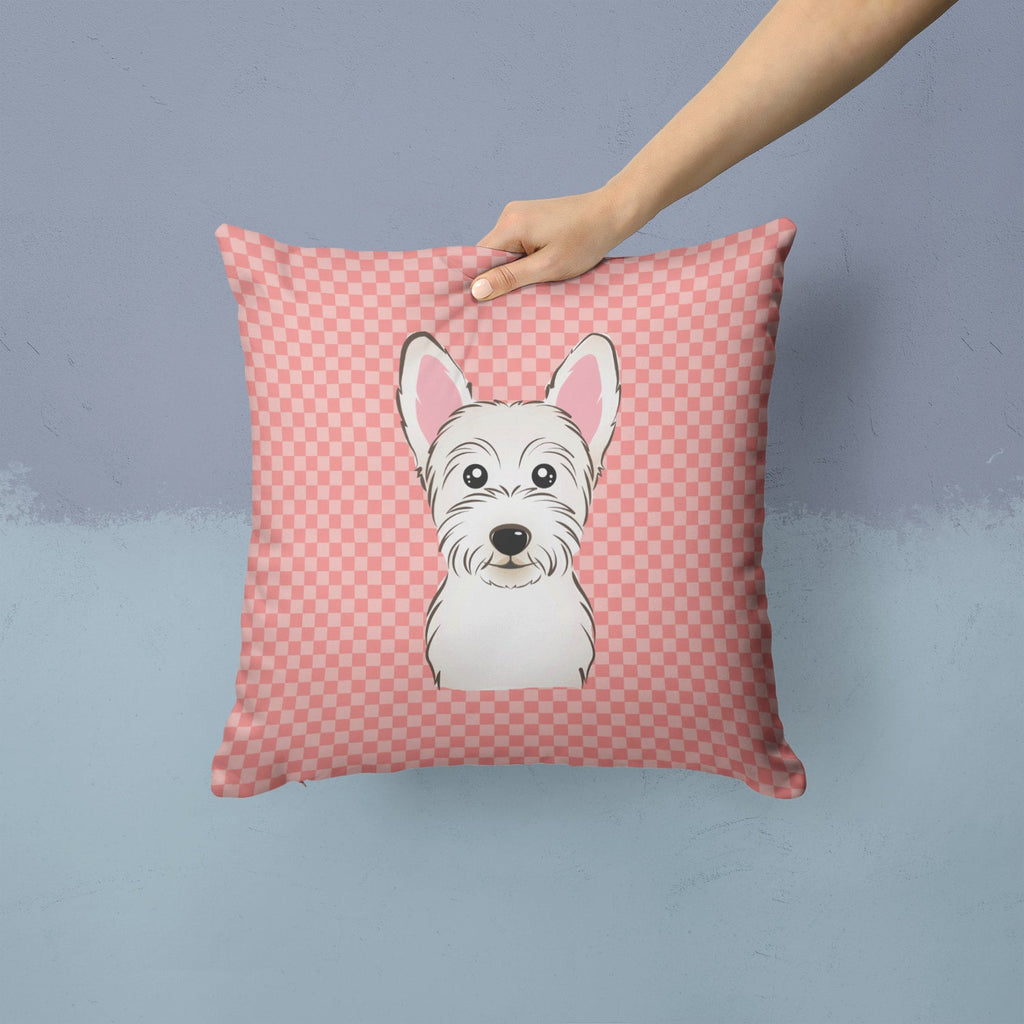 Checkerboard Pink Westie Decorative Throw Pillow 14x14 Indoor Outdoor Accent Cushion, Fabric Cover with Insert for Sofa, Bed, Porch & Living Room