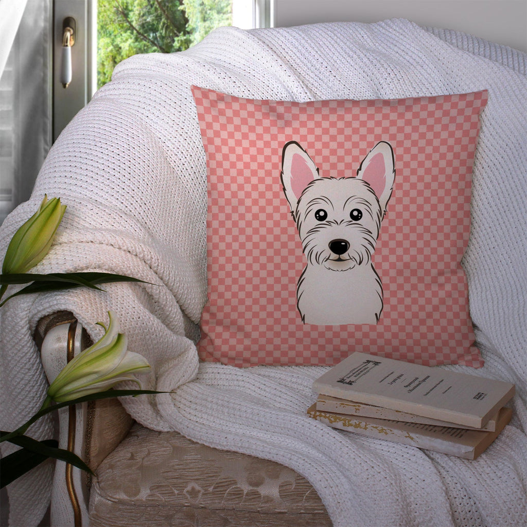 Checkerboard Pink Westie Decorative Throw Pillow 14x14 Indoor Outdoor Accent Cushion, Fabric Cover with Insert for Sofa, Bed, Porch & Living Room