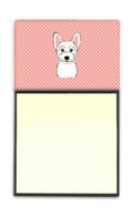 Checkerboard Pink Westie Watercolor Sticky Note Holder Refillable Dispenser Desk Accessory 3x3 Pad Gift