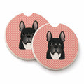Checkerboard Pink French Bulldog Set of 2 Cup Holder Car Coasters Absorbent Round Sandstone Coasters Gifts for Men or Women, 2.5, Multicolor