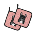 Checkerboard Pink French Bulldog Pot Holder Set of 2 Heat Resistant Quilted Hot Pads 7.5 x 7.5 Inch, Insulated Kitchen Trivets for Cooking & Baking