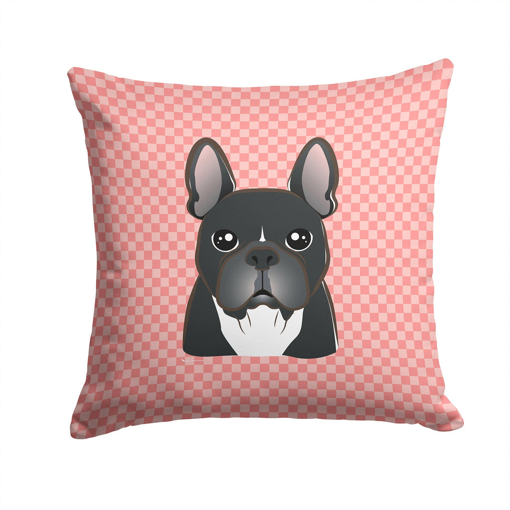 Checkerboard Pink French Bulldog Decorative Throw Pillow 14x14 Indoor Outdoor Accent Cushion, Fabric Cover with Insert for Sofa, Bed, Porch & Living Room
