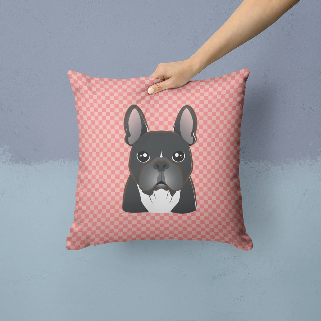 Checkerboard Pink French Bulldog Decorative Throw Pillow 14x14 Indoor Outdoor Accent Cushion, Fabric Cover with Insert for Sofa, Bed, Porch & Living Room