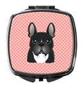 Checkerboard Pink French Bulldog Compact Mirror Decorative Travel Makeup Mirror for Women Girls Gifts Pocket Makeup Mirror Folding Handheld
