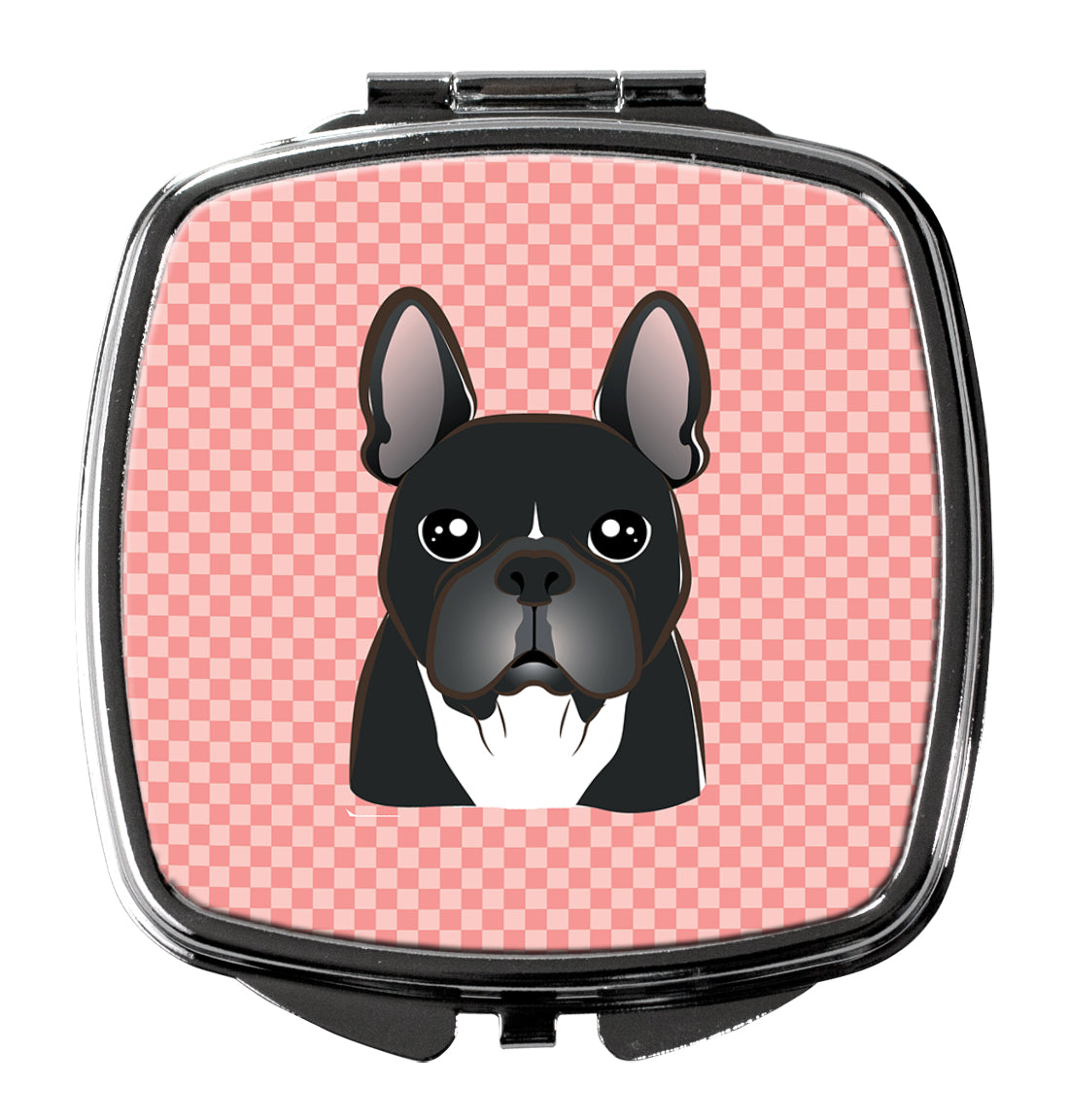 Checkerboard Pink French Bulldog Compact Mirror Decorative Travel Makeup Mirror for Women Girls Gifts Pocket Makeup Mirror Folding Handheld