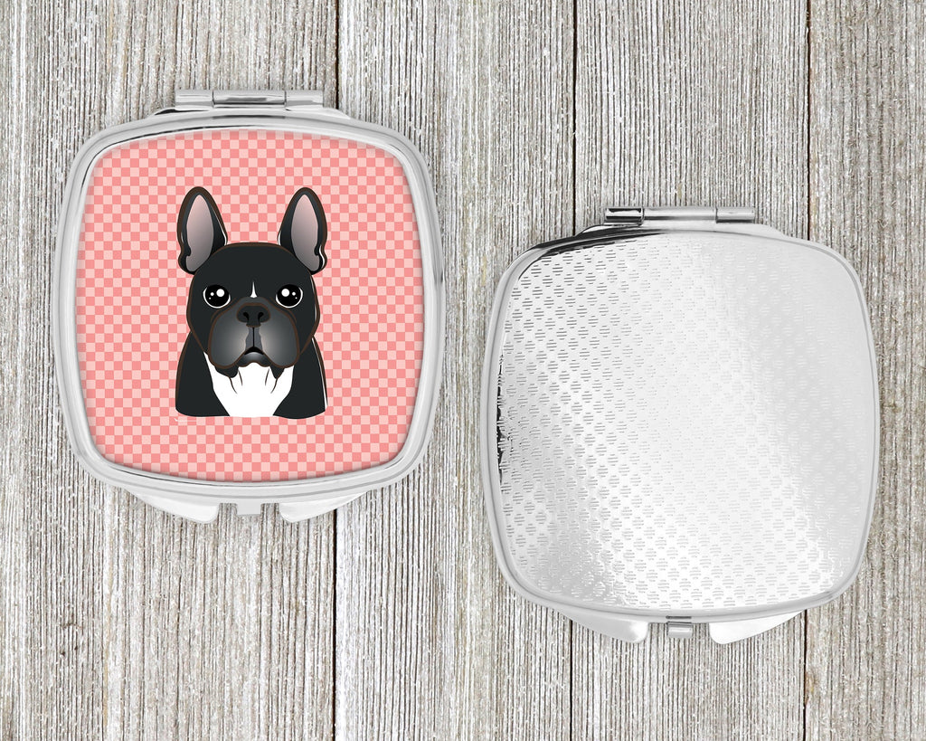 Checkerboard Pink French Bulldog Compact Mirror Decorative Travel Makeup Mirror for Women Girls Gifts Pocket Makeup Mirror Folding Handheld