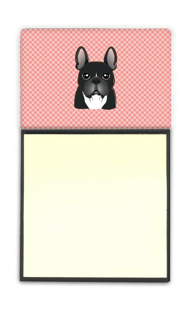 Checkerboard Pink French Bulldog Watercolor Sticky Note Holder Refillable Dispenser Desk Accessory 3x3 Pad Gift