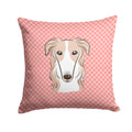 Checkerboard Pink Borzoi Decorative Throw Pillow 14x14 Indoor Outdoor Accent Cushion, Fabric Cover with Insert for Sofa, Bed, Porch & Living Room