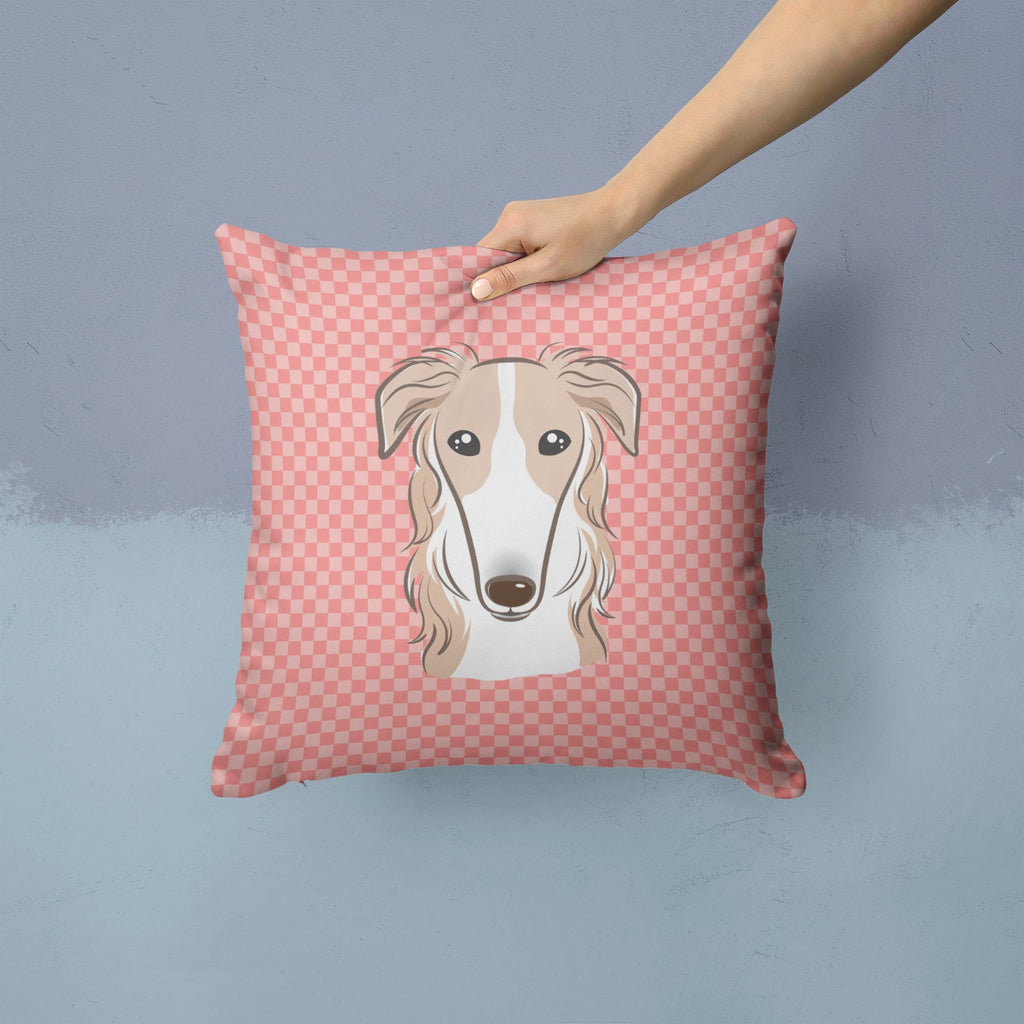 Checkerboard Pink Borzoi Decorative Throw Pillow 14x14 Indoor Outdoor Accent Cushion, Fabric Cover with Insert for Sofa, Bed, Porch & Living Room