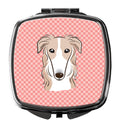Checkerboard Pink Borzoi Compact Mirror Decorative Travel Makeup Mirror for Women Girls Gifts Pocket Makeup Mirror Folding Handheld
