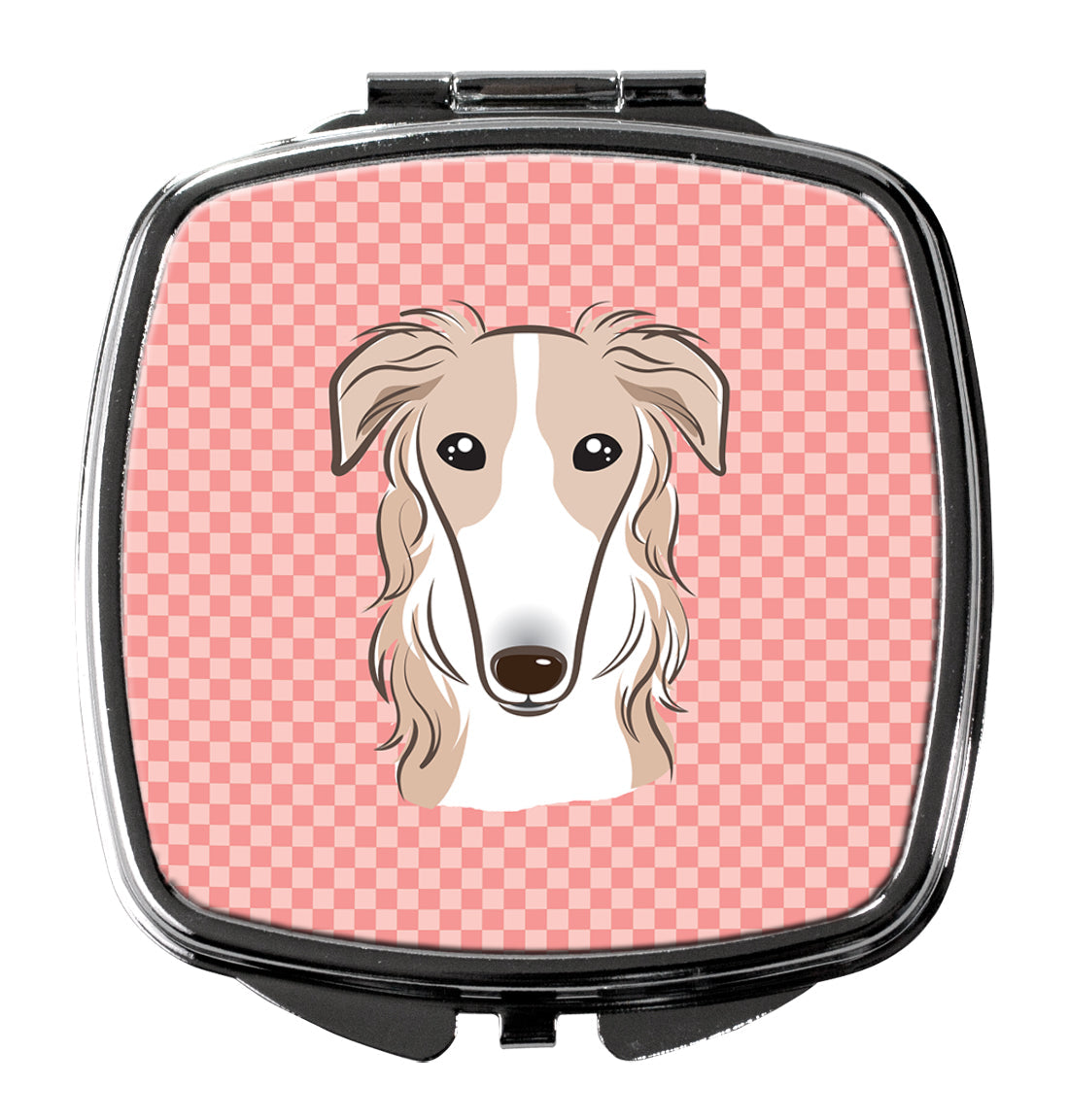 Checkerboard Pink Borzoi Compact Mirror Decorative Travel Makeup Mirror for Women Girls Gifts Pocket Makeup Mirror Folding Handheld
