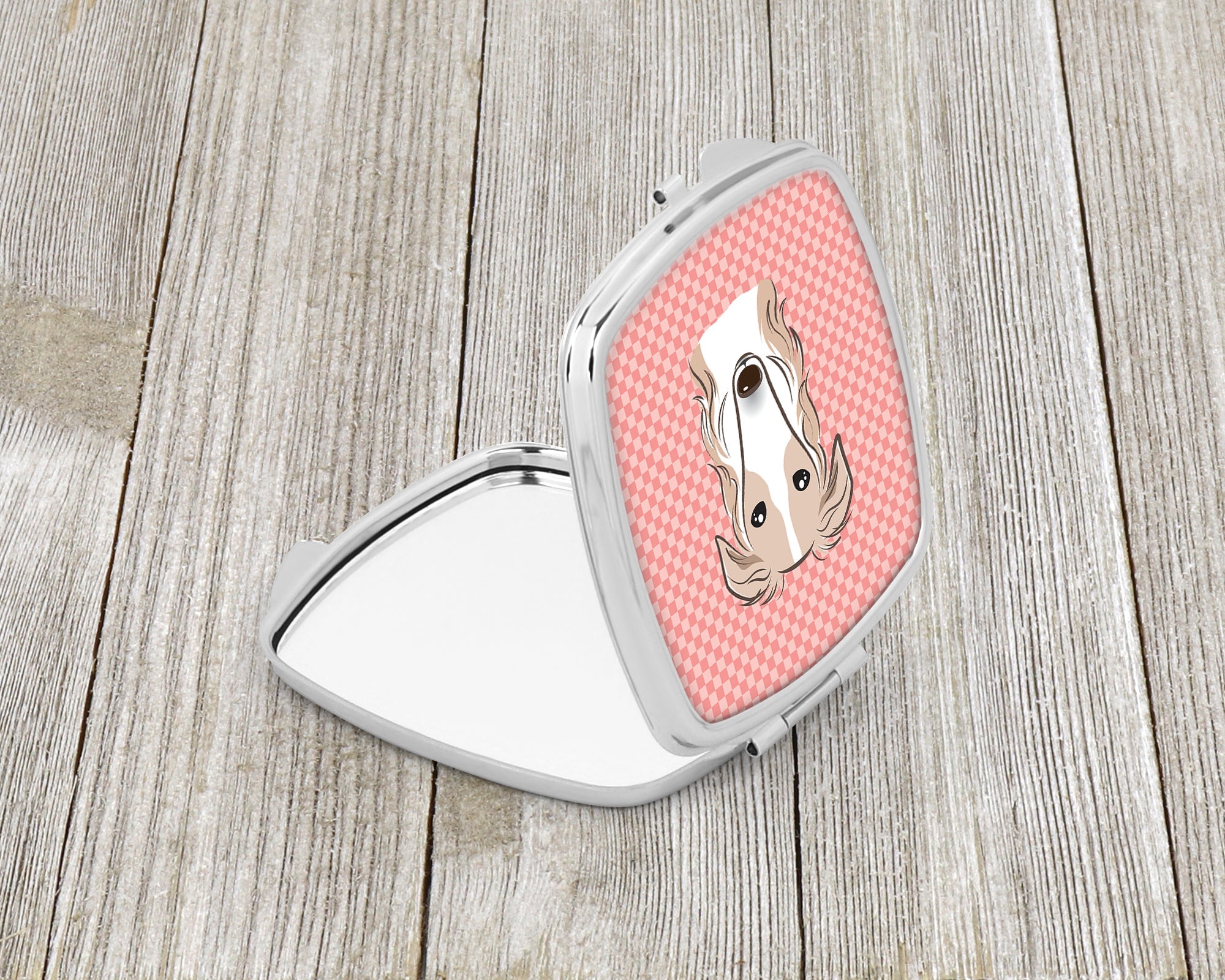 Checkerboard Pink Borzoi Compact Mirror Decorative Travel Makeup Mirror for Women Girls Gifts Pocket Makeup Mirror Folding Handheld