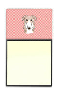 Checkerboard Pink Borzoi Watercolor Sticky Note Holder Refillable Dispenser Desk Accessory 3x3 Pad Gift