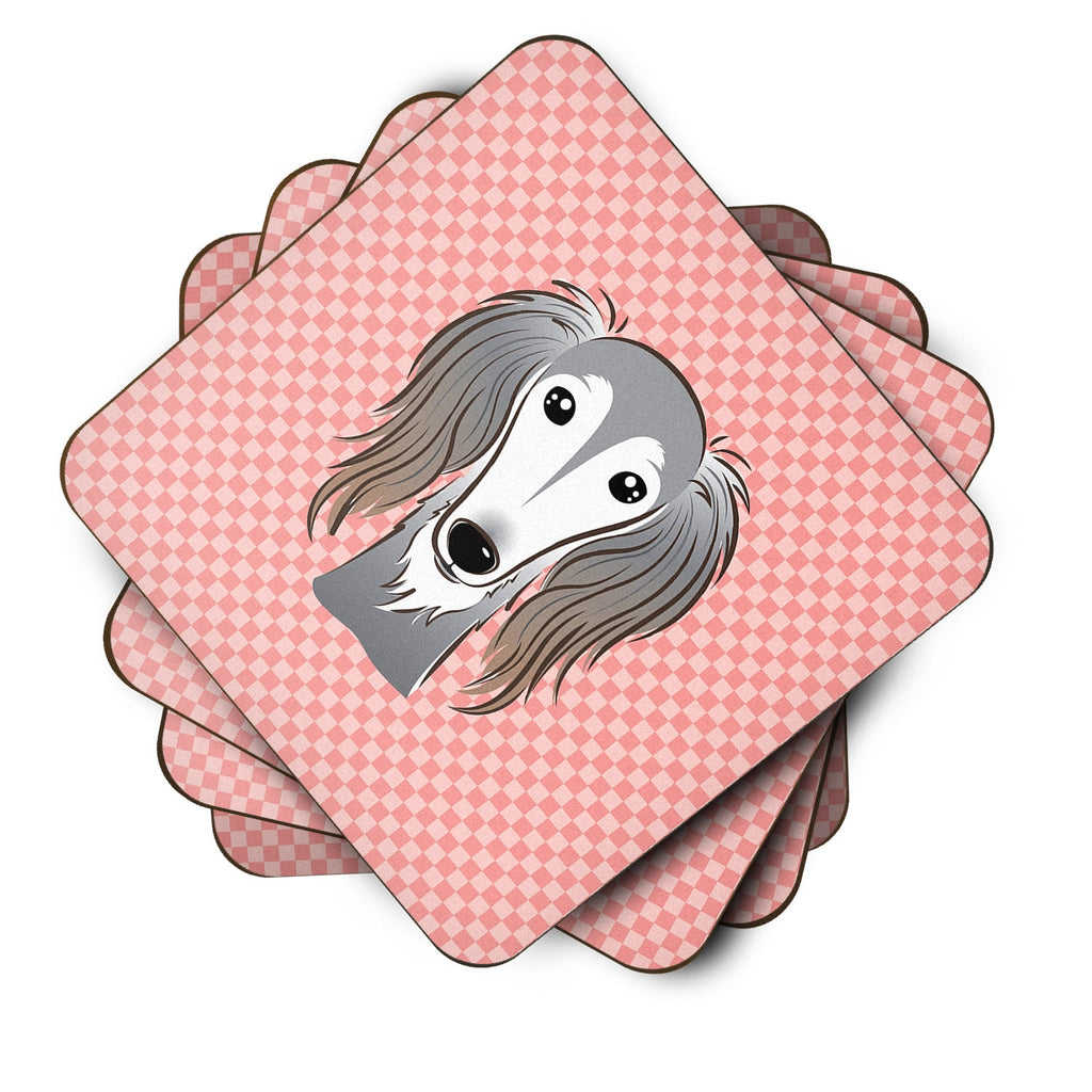 Checkerboard Pink Saluki Foam Coasters Set of 4 Cup Coasters for Indoor Outdoor, Tabletop Protection, Anti Slip, Mouse pad Material