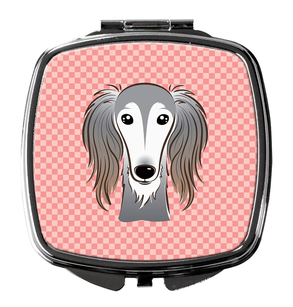 Checkerboard Pink Saluki Compact Mirror Decorative Travel Makeup Mirror for Women Girls Gifts Pocket Makeup Mirror Folding Handheld