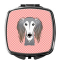 Checkerboard Pink Saluki Compact Mirror Decorative Travel Makeup Mirror for Women Girls Gifts Pocket Makeup Mirror Folding Handheld