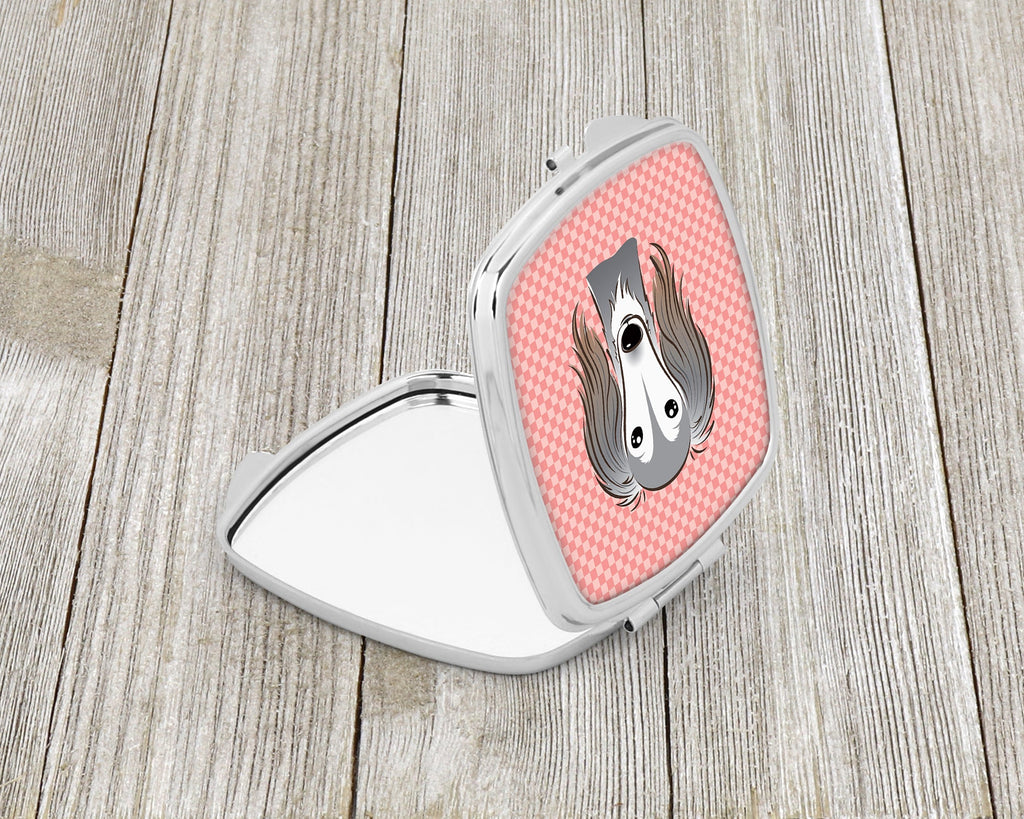 Checkerboard Pink Saluki Compact Mirror Decorative Travel Makeup Mirror for Women Girls Gifts Pocket Makeup Mirror Folding Handheld
