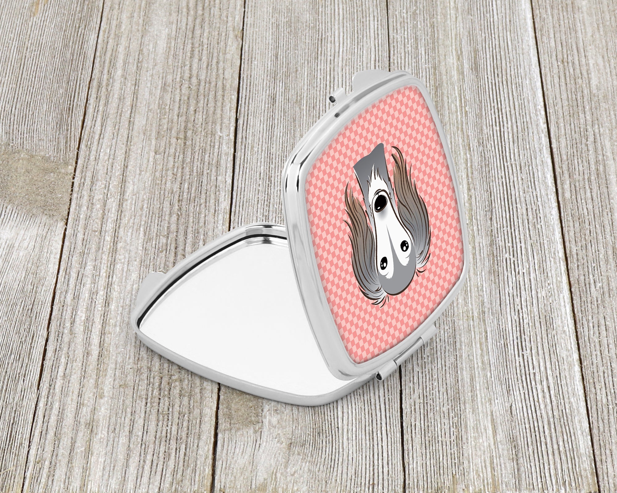 Checkerboard Pink Saluki Compact Mirror Decorative Travel Makeup Mirror for Women Girls Gifts Pocket Makeup Mirror Folding Handheld