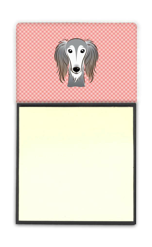 Checkerboard Pink Saluki Watercolor Sticky Note Holder Refillable Dispenser Desk Accessory 3x3 Pad Gift