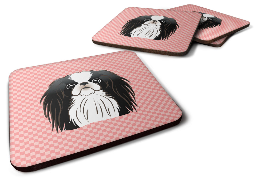 Checkerboard Pink Japanese Chin Foam Coasters Set of 4 Cup Coasters for Indoor Outdoor, Tabletop Protection, Anti Slip, Mouse pad Material